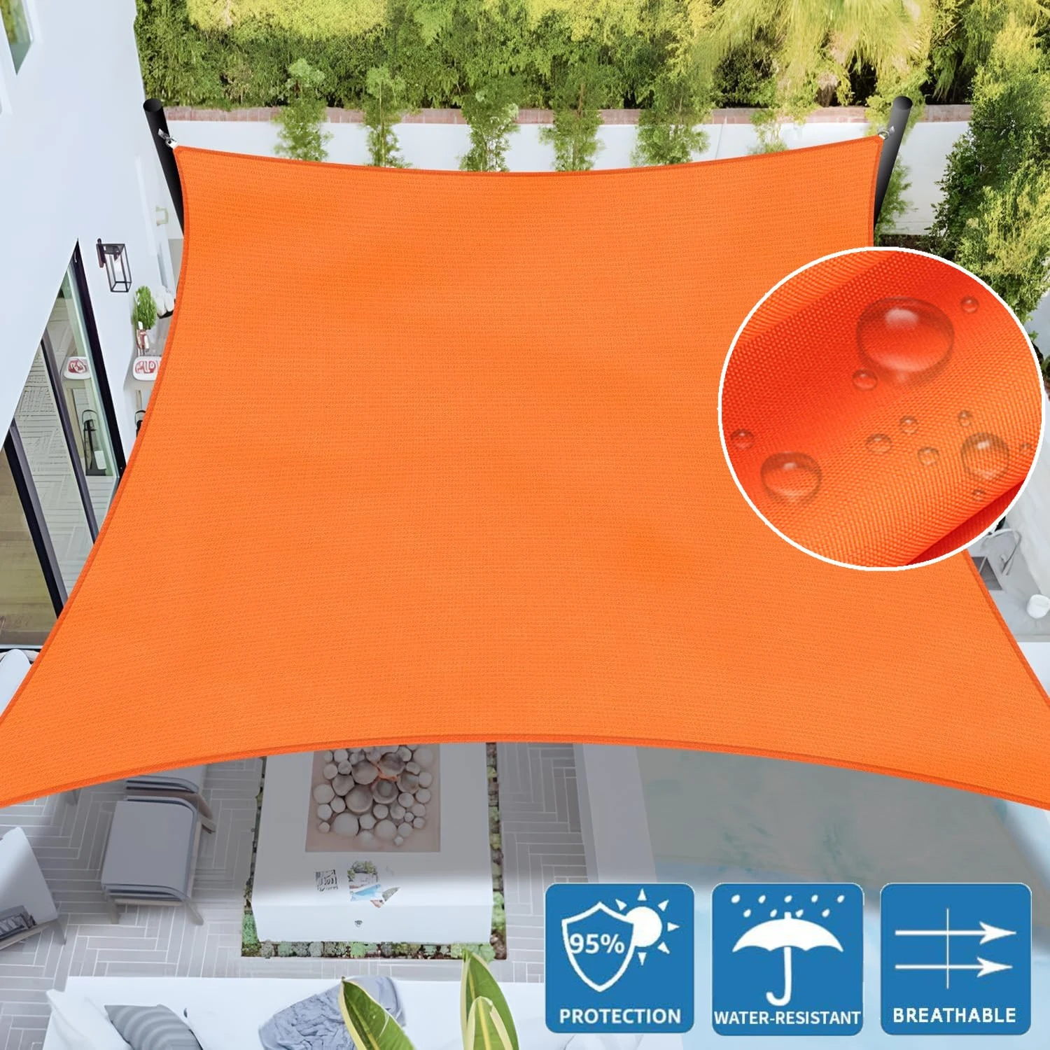 Robuste orangefarbene Markisen, wasserdichter Sonnenschutz, Segeltuch, 98 % UV-Block-Überdachung für Terrasse, Auto, Leinwand, Terrassenabdeckung, UV-Sonnenschutz Image