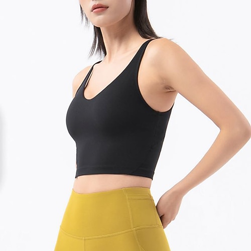 Damen Yoga Crop Tank Top Sport-BH Unterwäsche Medium Unterstützung Nackt Einfarbig Sport Sportkleidung Silber Schwarz Pilates Zumba Laufen Image