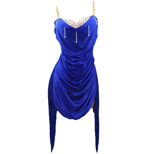 Latin Dance Kleid Strass Quaste Damen Performance Salsa Tanzkleidung ärmellos Samba Cha Cha Rumba Bühnentanzbekleidung Image