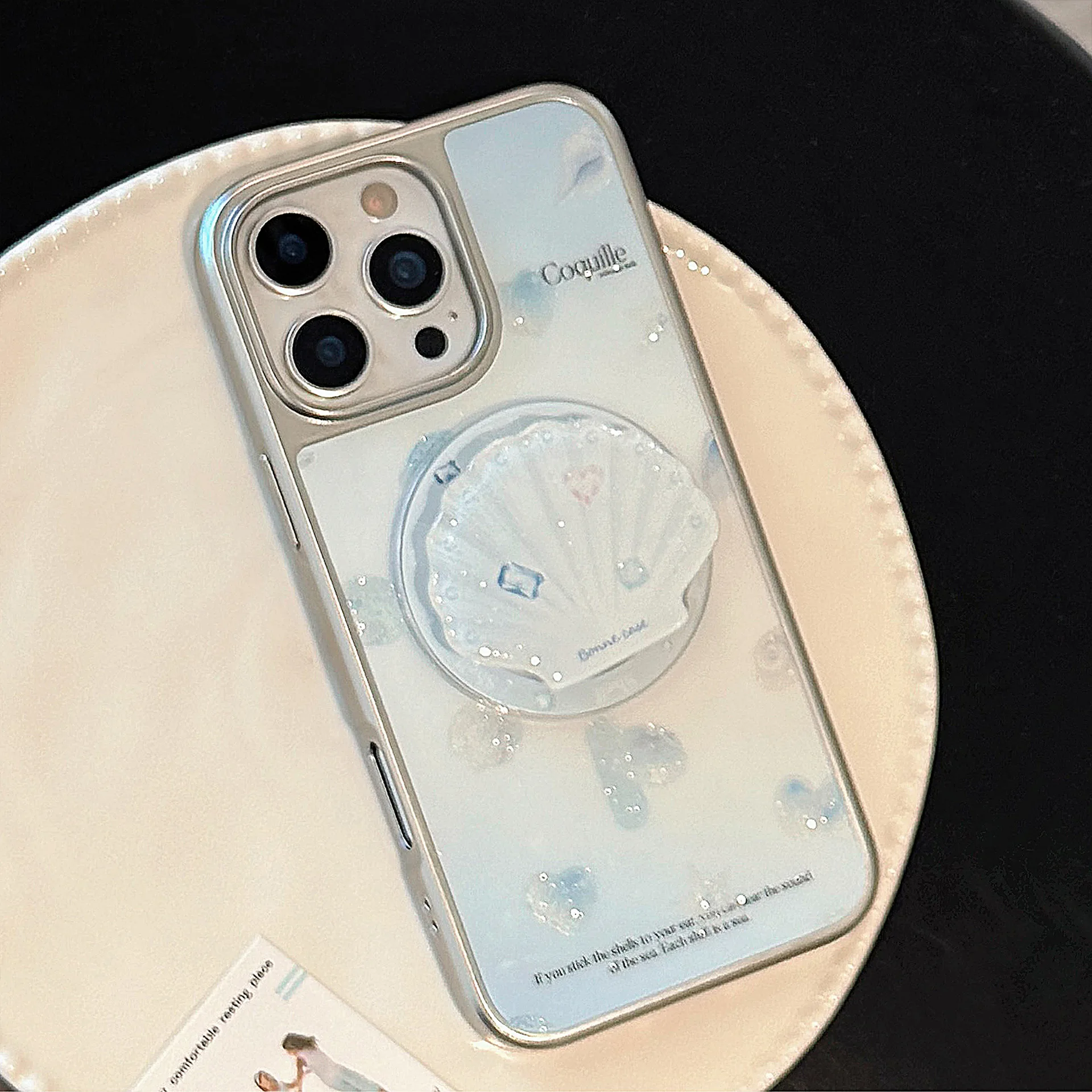 Sommerliche blaue Ozeanmuschel-Halterung, glitzernde magnetische Handyhülle für iPhone 15 13 14 12 16 Pro Max, stoßfeste Schutzhülle Image