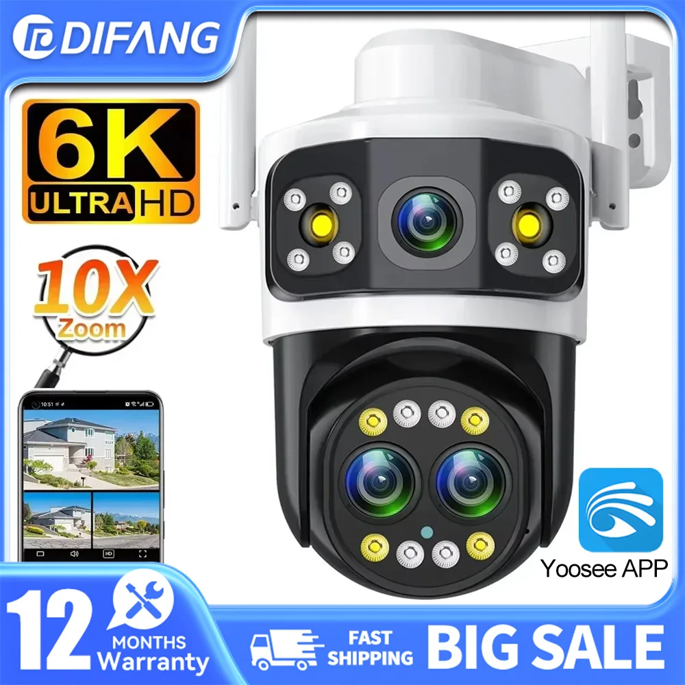 DIFANG Outdoor WIFI Kamera 6K 8MP Drei Objektiv 10X Zoom Menschliche Erkennung 4K 6MP Dual Bildschirme WiFi Überwachung CCTV Sicherheit Yoosee Image