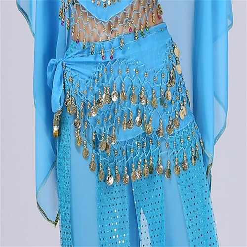 Tanz-Taillengürtel, 3-reihiger Bauchtanz-Hüftschal mit Goldmünzen für Auftritte üben Image