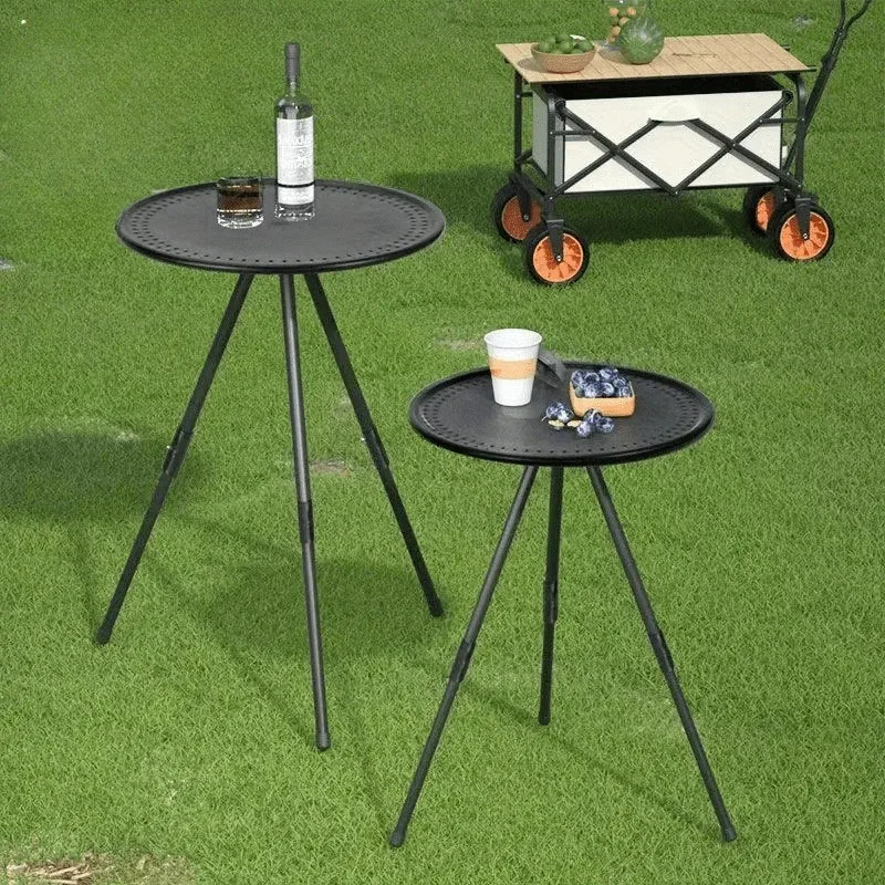 Klapptisch aus Aluminiumlegierung für den Außenbereich, leichter Couchtisch, tragbarer Picknick-Campingtisch, verstellbarer kleiner runder Tisch