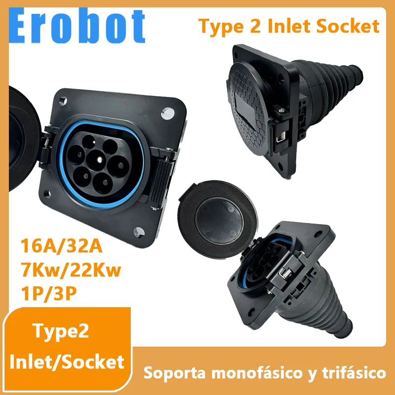 Erobot Elektrofahrzeug Autos Laden Evse Typ 2 EV-Eingangsbuchsen 16A-32A 1P 3 Phasen für IEC 62196-2 EV-Ladegerät-Adapterstecker Image