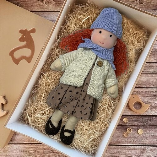 handgemachte Waldorfpuppe Baby Mädchen mit Kleidersets - 11,8 Zoll weiche Plüschpuppe für Kleinkinder ideales Weihnachtsgeschenk für Kinder Image