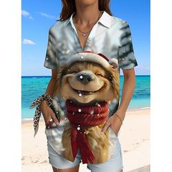 Weihnachten Damen Hemd Grafik Tiermotiv Hund Vintage Tropisch Täglich Ärmellos Kurzarm Hemdkragen Normale Oberteile Täglich Schwarz und Weiß Schwarz Gelb Sommer Frühling