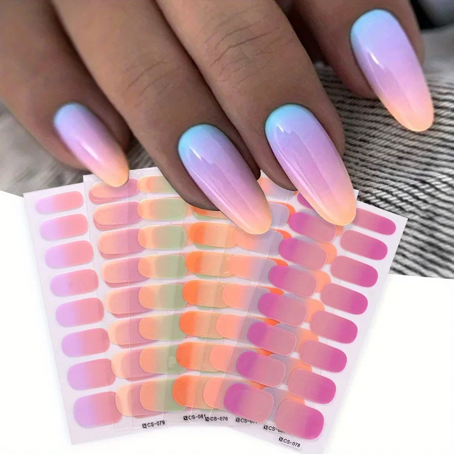 6 teile/satz Farbverlauf Nagellack Streifen Aufkleber Rosa Lila Nude Farbe Ombre Design Volle Abdeckung Gel Aufkleber Selbstklebende Wraps Dekor Image