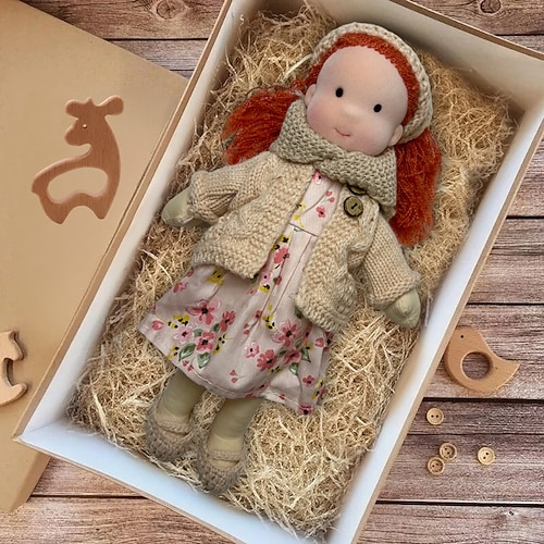 handgemachte Waldorfpuppe Baby Mädchen mit Kleidersets - 11,8 Zoll weiche Plüschpuppe für Kleinkinder ideales Weihnachtsgeschenk für Kinder Image