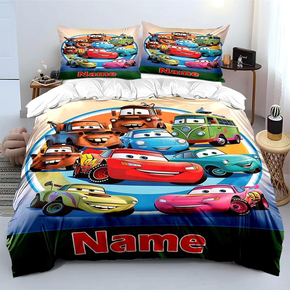 Dessin animé voiture imprimé nom personnalisé doux housse de couette taie d