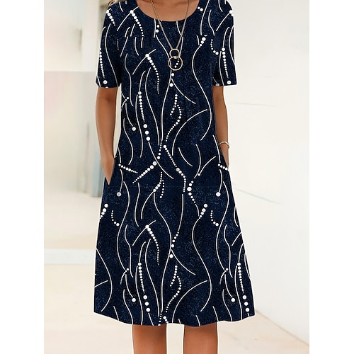 Damen Midikleid Shiftkleid Sommerkleid Urlaub Lässig Täglich Normale Passform Blumen Grafik Abstrakt Halbarm Rundhalsausschnitt Blau Weiß Himmelblau Hellgrau Sommer Frühling Image