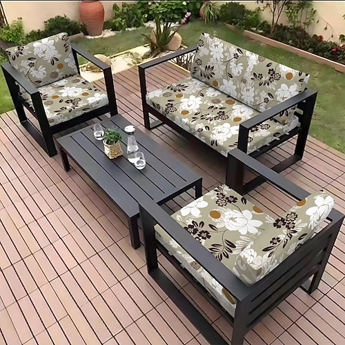 Sitzkissenbezug für den Außenbereich für die Terrasse, florale, garngefärbte Mikrofaser-Schonbezüge Image