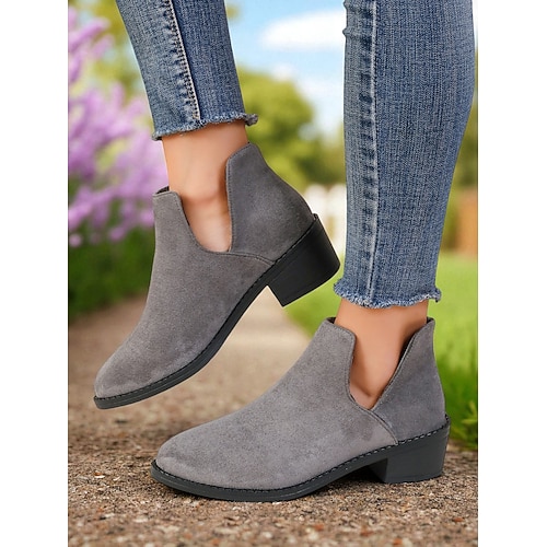 Damen-Stiefeletten aus Wildlederimitat mit niedrigem Absatz – lässige Kurzstiefel für den Alltag, Herbstspaziergänge und Landstraßen Image