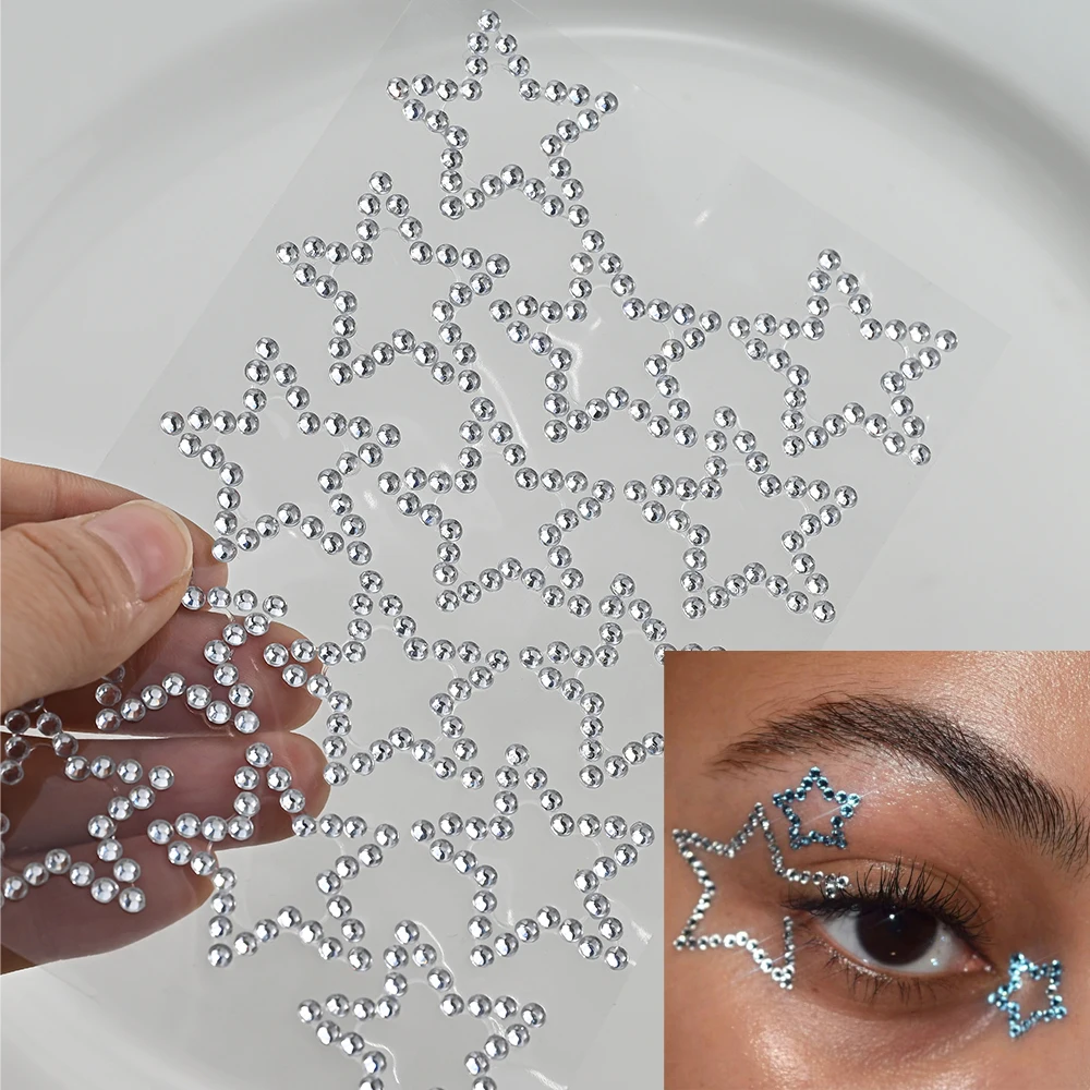 1pc 3D Star Strass Adesivo per tatuaggio occhi e viso Adesivo autoadesivo Gioiello di cristallo Glitter Star Adesivi Trucco per feste Viso Tatuaggio finto