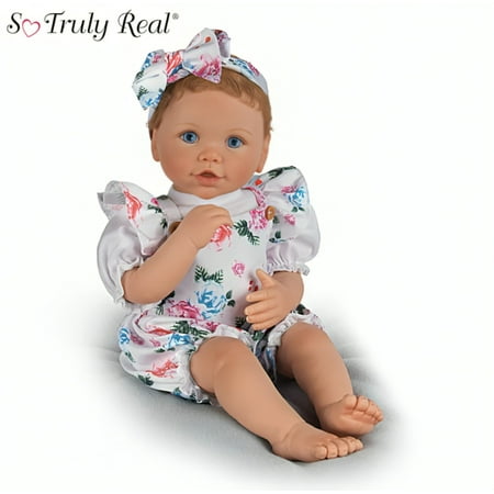 The Ashton-Drake Galleries Secret Garden Baby Doll Lifelike Doll with RealTouchÂ® Vinyl Hand-Rooted Hair & Custom Floral Outfit Poseable & Weighted for Realistic Cuddles by Linda Murray 19-Inches