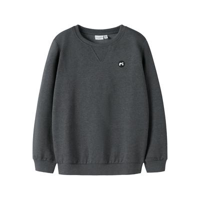 Sweatshirt NAME IT "NKMVIMO für Jungen mit Bündchen und klassischer Form", Jungen, Gr. 146/152, grau (dunkelgrau melange), Sweatware, Obermaterial: 60% Baumwolle, 40% Polyester, unifarben, casual, lässig geschnitten hüftlang, Rundhals, Langarm... Image