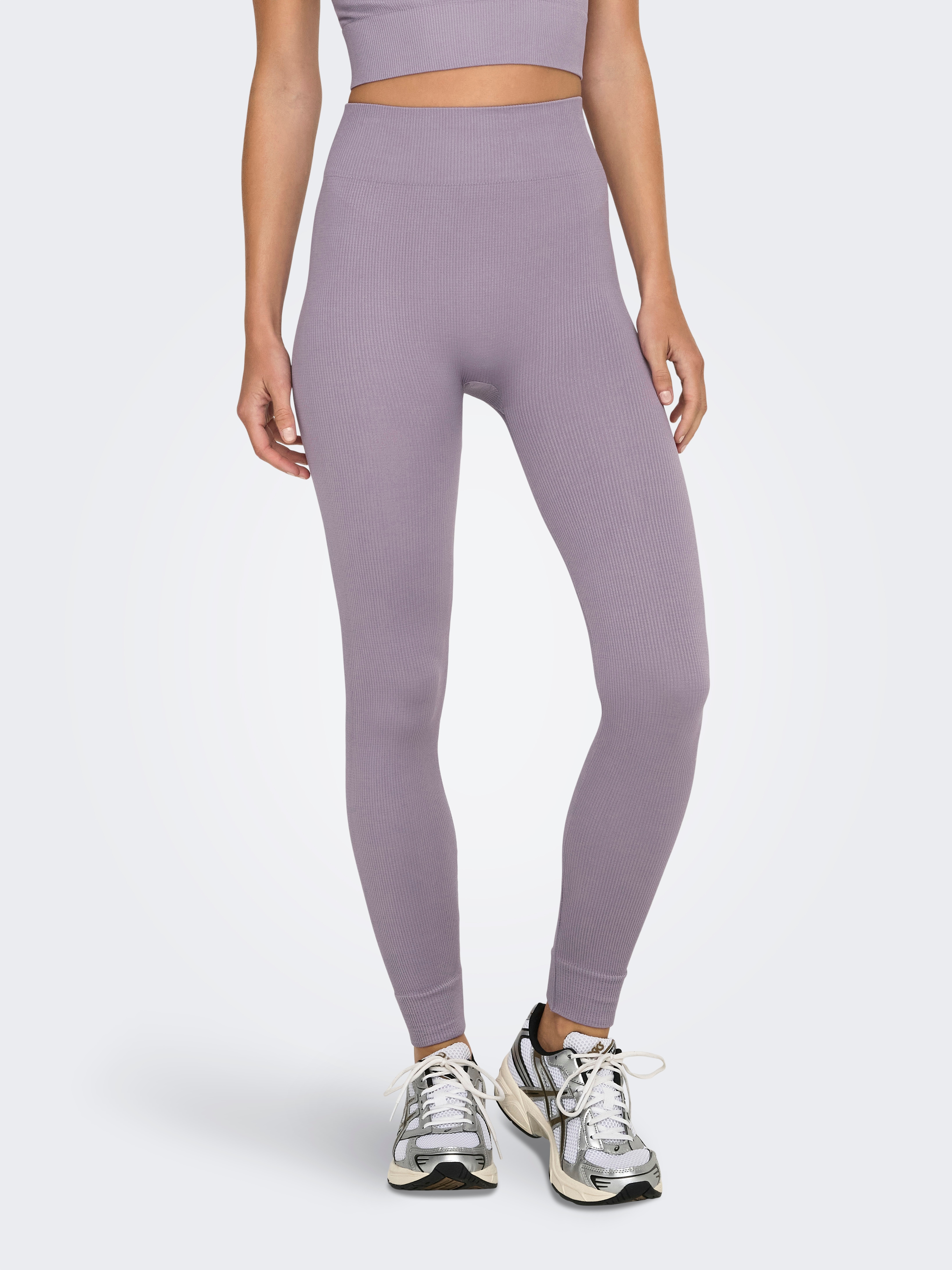 Trainingstights ONLY PLAY "ONPJAIA LIFE HW LOUNGE", Damen, Gr. XS, N-Gr, grau (gray ridge), Rippware, Obermaterial: 75% Nylon, 15% Polyamid, 10% Elasthan, unifarben, bequem knöchellang, Hosen, in gerippter Struktur