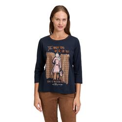 3/4-Arm-Shirt BETTY BARCLAY "Betty Barclay Basic Shirt mit Rippbündchen", Damen, Gr. 36, blau (patch dunkelblau, braun), Jersey, Obermaterial: 100% Baumwolle., modisch, figurumspielend normal, Rundhals, Shirts