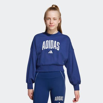 Sweatshirt ADIDAS SPORTSWEAR "JG CLGT FT SWT", Kinder, Gr. 170, blau (dunkelblau, weiß), Obermaterial: 70% Baumwolle, 30% Polyester, sportlich, Rundhals, Sweatshirts Image