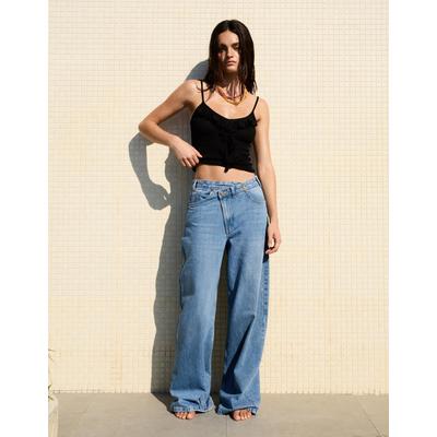Bershka Ruffled Strappy Top Women L Black