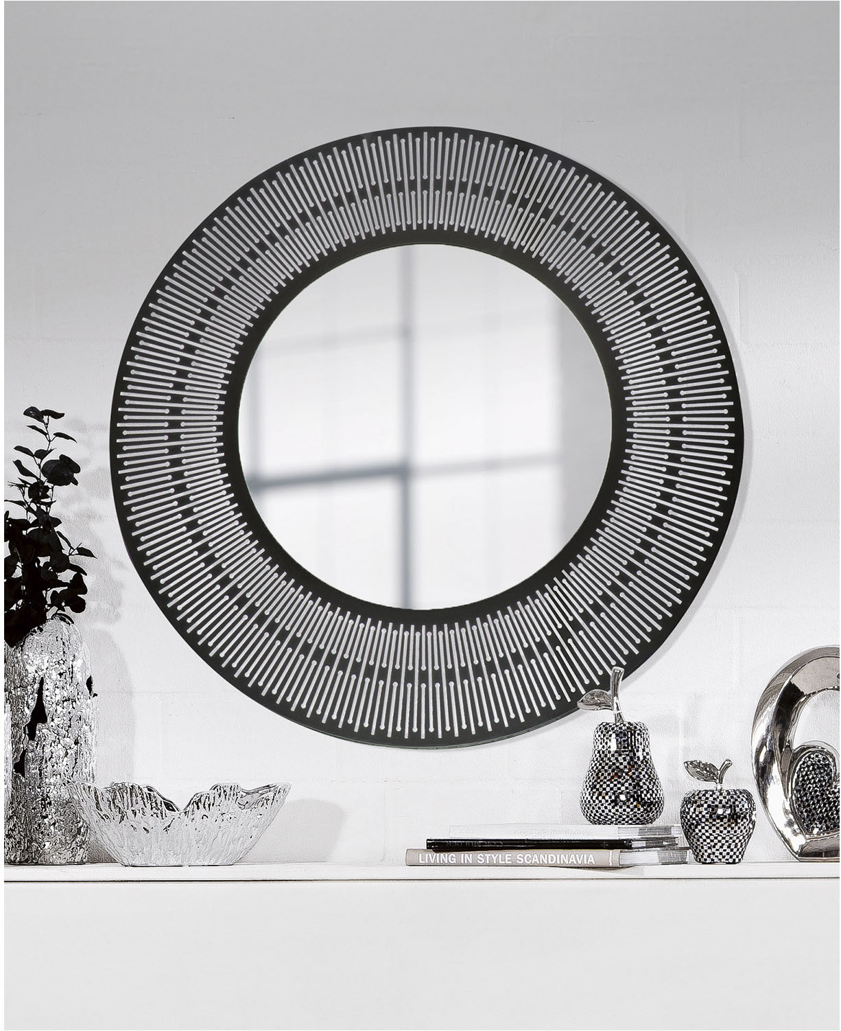 Wandspiegel CASABLANCA BY GILDE "Spiegel rund Como schwarz H. 76 cm", schwarz, B:76cm H:76cm T:2cm Ø:76cm, Metall, Spiegelglas, Spiegel Image