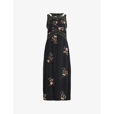 Jessie Tanana Floral-Print Stud-Embellished Woven Midi Dress - Black - AllSaints Dresses