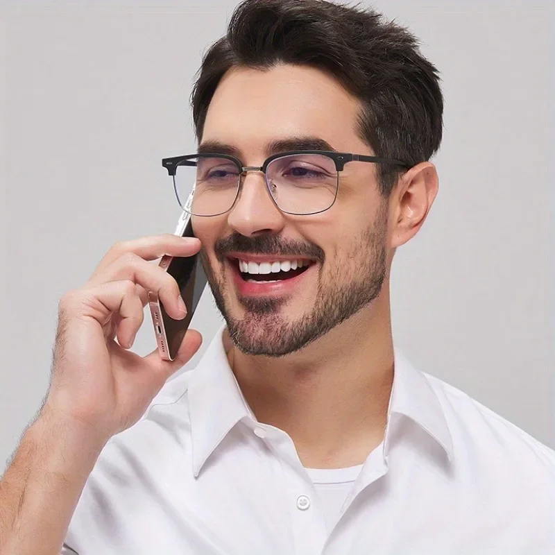 Vintage photochrome Halbrahmen-Brille für Herren, Anti-Blaulicht-Farbwechsel, rechteckige Computerbrille Image