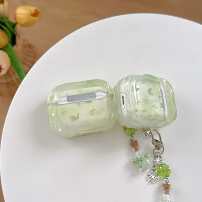 [jj 5D91] Grüner Blumen-Schmetterling ist geeignet für Apple Airpods 4 Kopfhörer-Schutzhülle, neue Airpods Pro 2 Schutzhülle Image