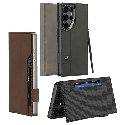 Flip Wallet Leather Case For Samsung Galaxy S25 24 23 Ultra Luxury Business Card Wallet Magnetic Button Shockproof Phone Case