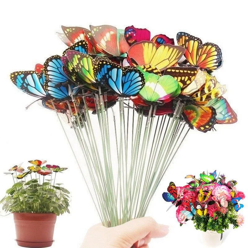 50PCS 3D Simulation Bunte Schmetterling Garten Hof Pflanzer Schmetterling Stakes Dekorationen Outdoor Decor Blumentopf Dekorationen Image