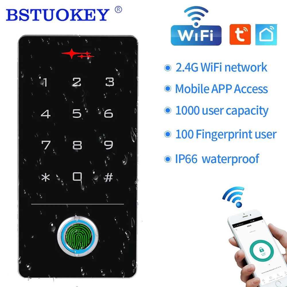 Outdoor Tuya App Wifi Access Control System IP68 Wasserdichte RFID EM Fingerprint Tastatur ID Kartenleser Standalone Tür Controller Image