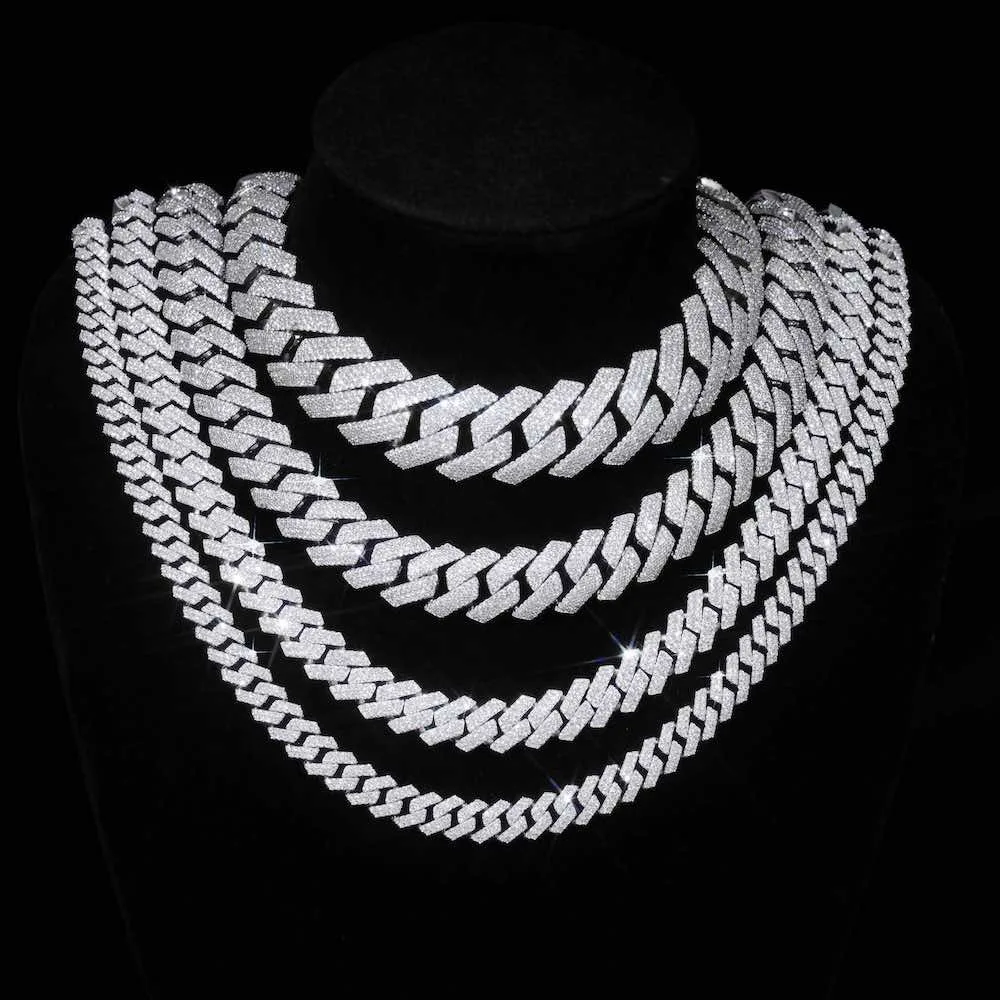 Hip Hop Schmuck 8/10/14/15/16/20/25mm Iced Out Cuban Link Kette Prong Diamant Zirkonia Halskette Verschiedene Größe Männer Frauen