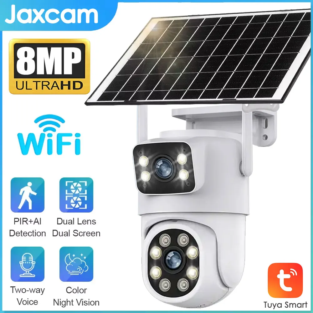 8MP 4K WiFi Solar Kamera Outdoor Wireless CCTV Überwachung Mit Solar Panel Dual Objektiv PTZ IP Cam Sicherheit Schutz tuya APP Image