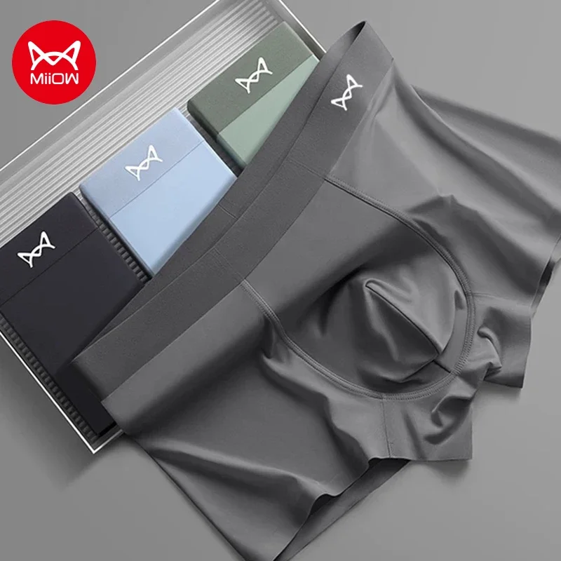 MiiOW 3Pcs Eis Seide Männer Unterwäsche Herren Unterhose Graphene Antibakterielle Schritt Schlüpfer der Männer Atmungsaktive Mann Boxer Briefs L-5XL Image