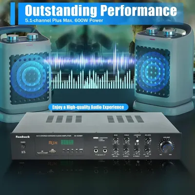 600 W Surround-Kanal-Stereoverstärker, 5.0-Kanal, digitaler FM-USB/Bluetooth-Stereoverstärker mit Fernbedienung für HiFi Image
