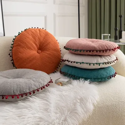 Ins handgefertigtes rundes Quasten-Wurfkissen für Couch, dekoratives Sitz-/Rückenkissen für Sofa, Bett, Stuhl, Boden, Baywindow Coussin Image