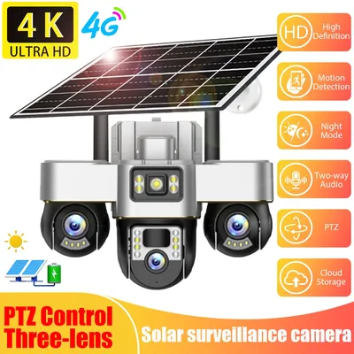 12MP HD Solar Sicherheit Kamera Sicherheit drahtlose 4G Kamera Outdoor 10X Zoom Triple Objektiv Drei Bildschirm CCTV Kamera PTZ 4K Kamera