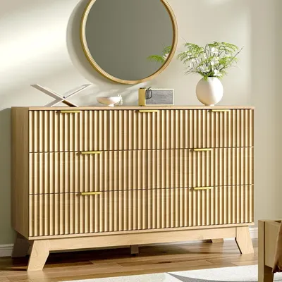 Fluted Dresser for Bedroom with 7 Drawer, Mid Century Modern Chest of Drawers, Large Boho Drawers Dresser with Deep Drawers, Woo
