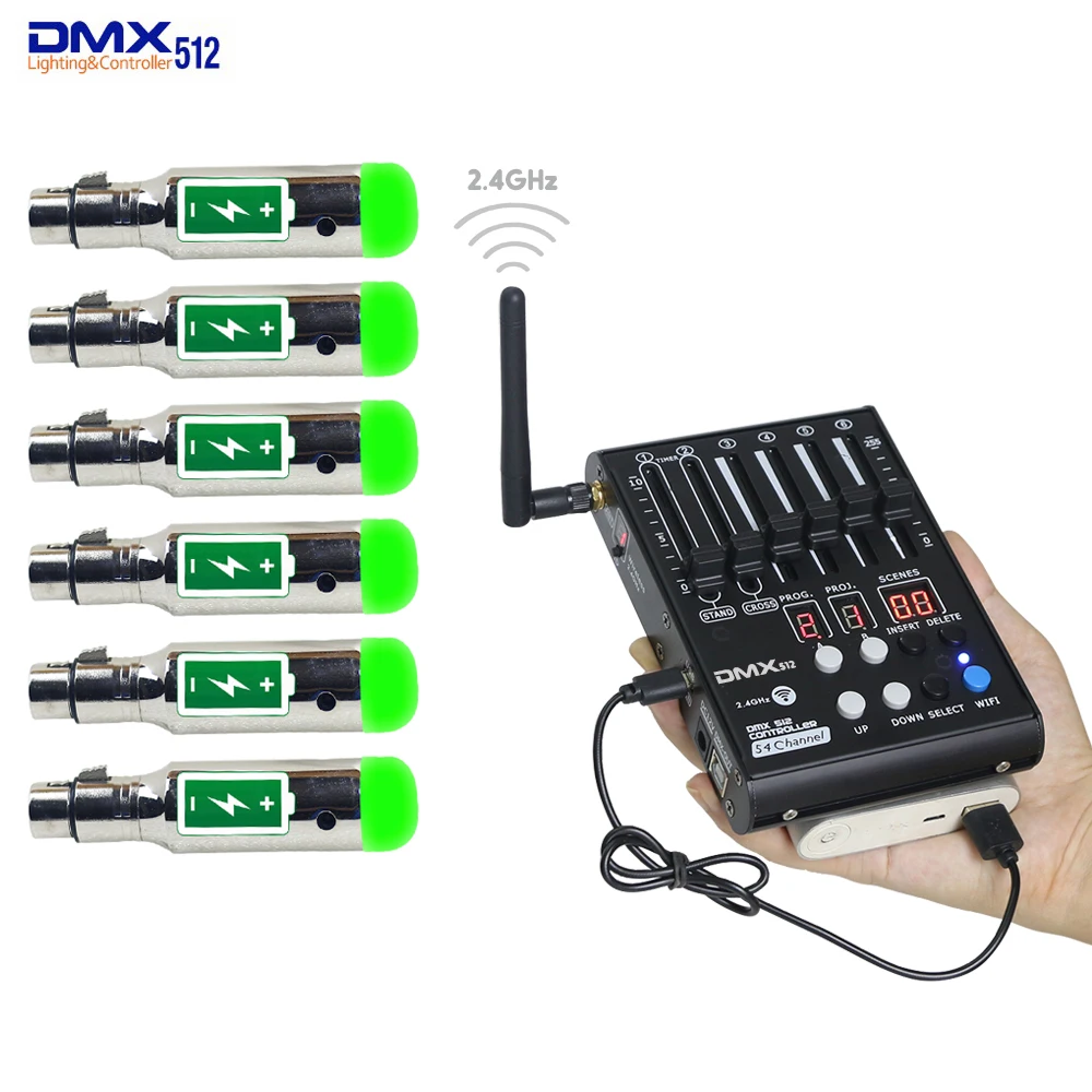 Controller Dmx 512 wireless 2.4G Console DJ 54 canali Ricevitore wireless con batteria integrata per luci DMX di intrattenimento domestico
