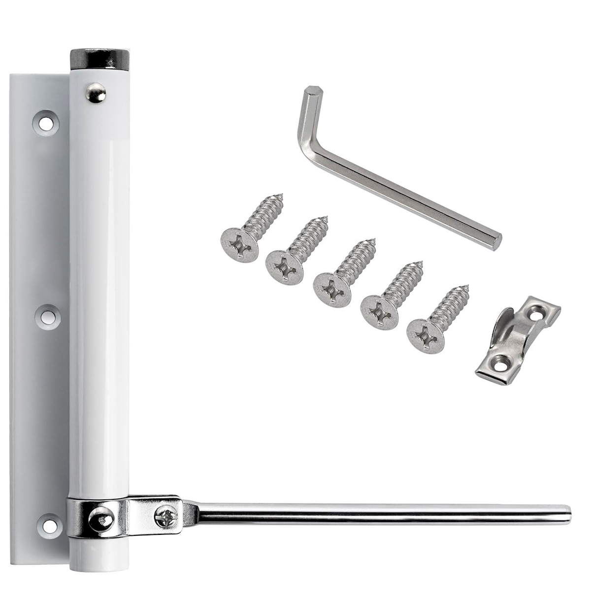 ID Dinkel Stangentürschließer UNIVERSAL Türschließer Automatik Türfeder Federschließer bis 55 KG Weiß Image
