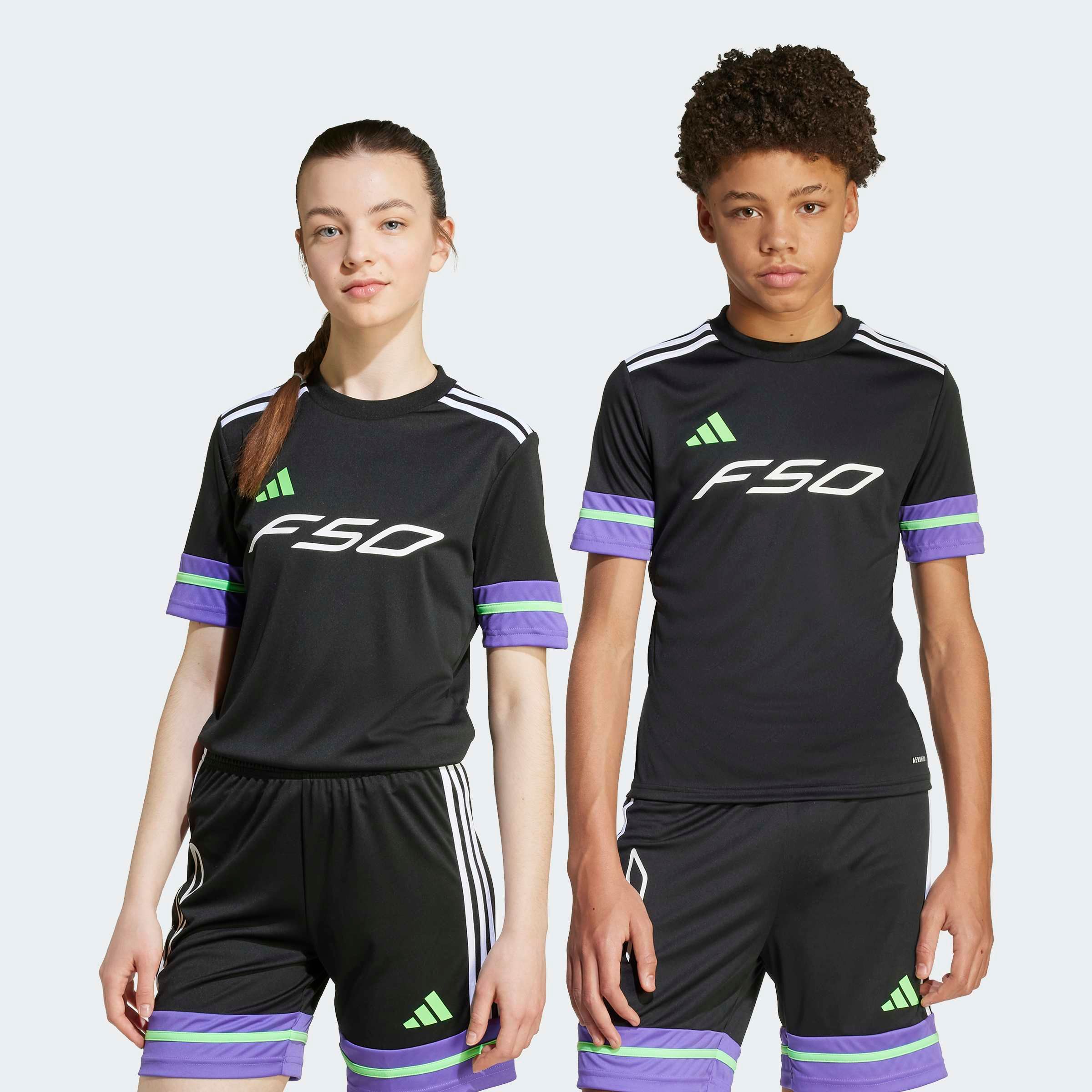 Fußballtrikot ADIDAS PERFORMANCE "F50 JSY Y", Jungen, Gr. 176, lila (schwarz, lila rush), Obermaterial: 100% Polyester, Rundhals, Trikots Fußballtrikot