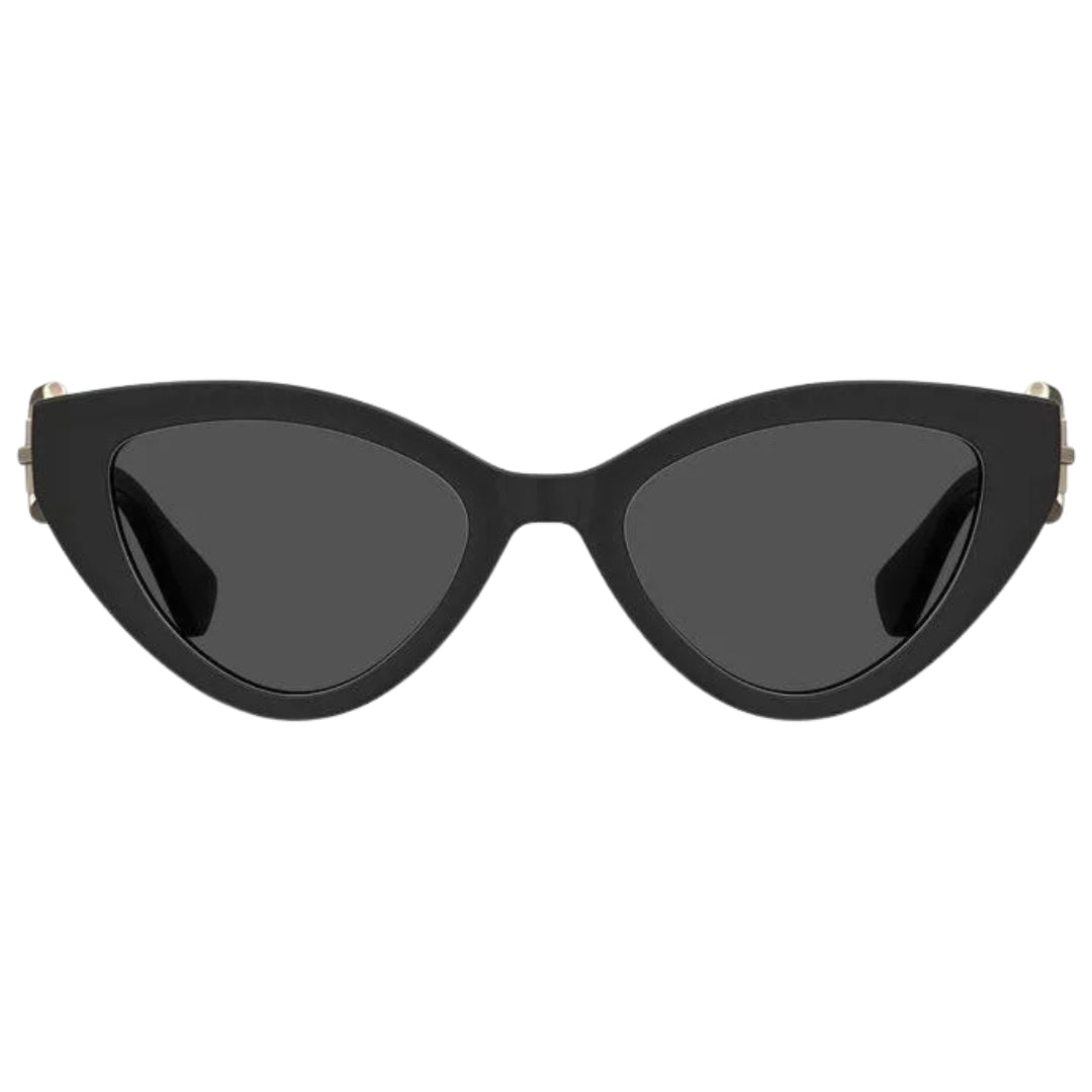 Moschino – Katzenaugen-Sonnenbrille mit Schmetterlingsdesign und grauen Gläsern in Schwarz Image