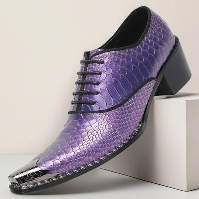 Men's Purple Snake-Patterned Dress Shoes - Stylish Premium Cowhide Oxford Shoes for Evening Events and Fashion Lovers