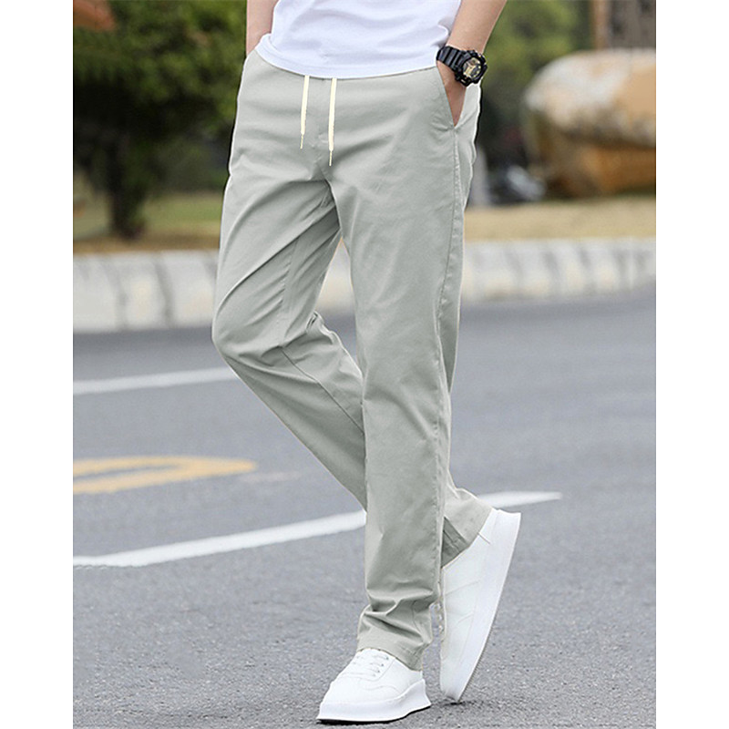 Men's Trousers Chinos Pocket Elastic Waist Drawstring Plain Comfort Formal Party Work Fashion Classic Style Black Light Green Micro-elastic
