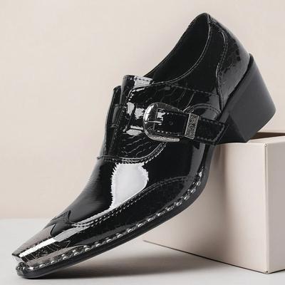 Men's Black Glossy Monk Strap Shoes - Premium Cowhide Double Buckle Formal Shoes for Special Occasions and Fashion-Forward Events