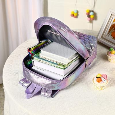 Personalized Mermaid Backpack for Girls with Custom Name and Color, Back to School Gift for Kids Multi-Compartment Kids School Bag for Books, Water Bottles, and Stationery