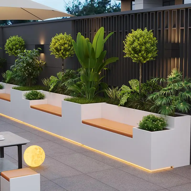 Edelstahl-Blumenkasten für den Außenbereich, Innenhof, Metall, Schmiedeeisen, fertiger Zaun, Blumen-Poolsitz, Gartensitz-Kombination, individuell anpassbar Image