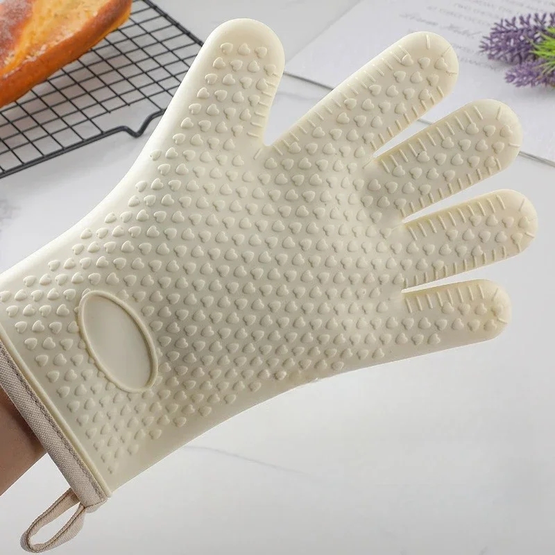Extra dicke Silikon-Ofenhandschuhe, hitzebeständig, rutschfest, zum Backen, Grillen, Grillen, Mikrowelle, Kochen, Anti-Burn-Schutzausrüstung Image