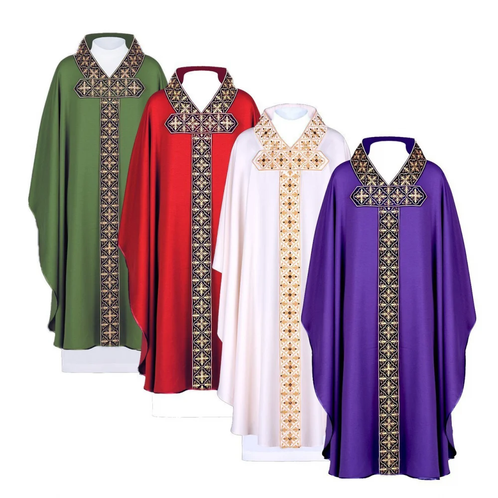 Unisex Priester Klerus Feierlich Chasuble Katholische Kirche Vater Masse Gewänder Robe für Männer Frauen Halloween Cosplay Kostüm Image