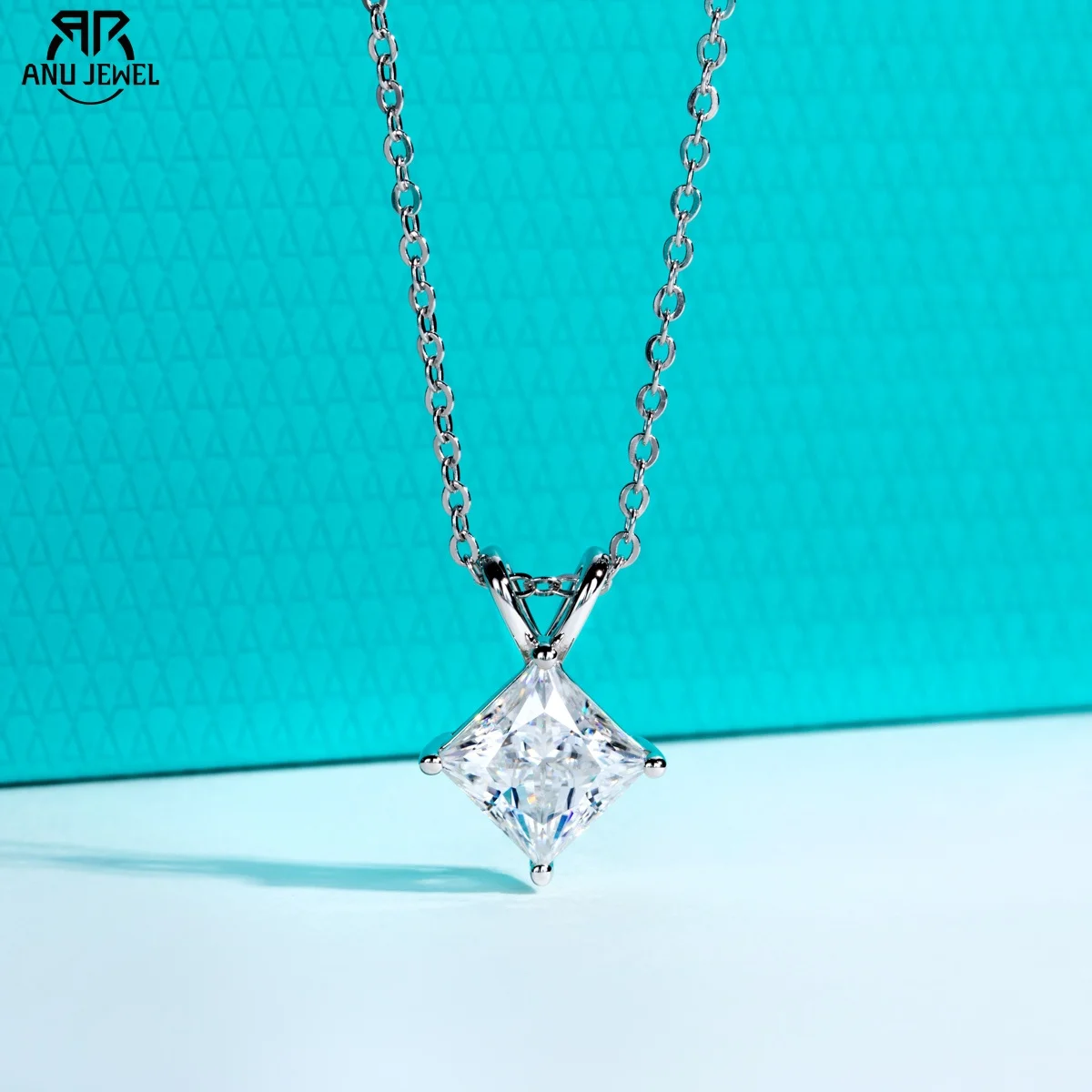 AnuJewel 2ct/3ct/4ct/5ct D Farbe Princess Cut Moissanit Diamant Anhänger Halskette 925 Sterling Silber Elegante Geschenke für Frauen Image