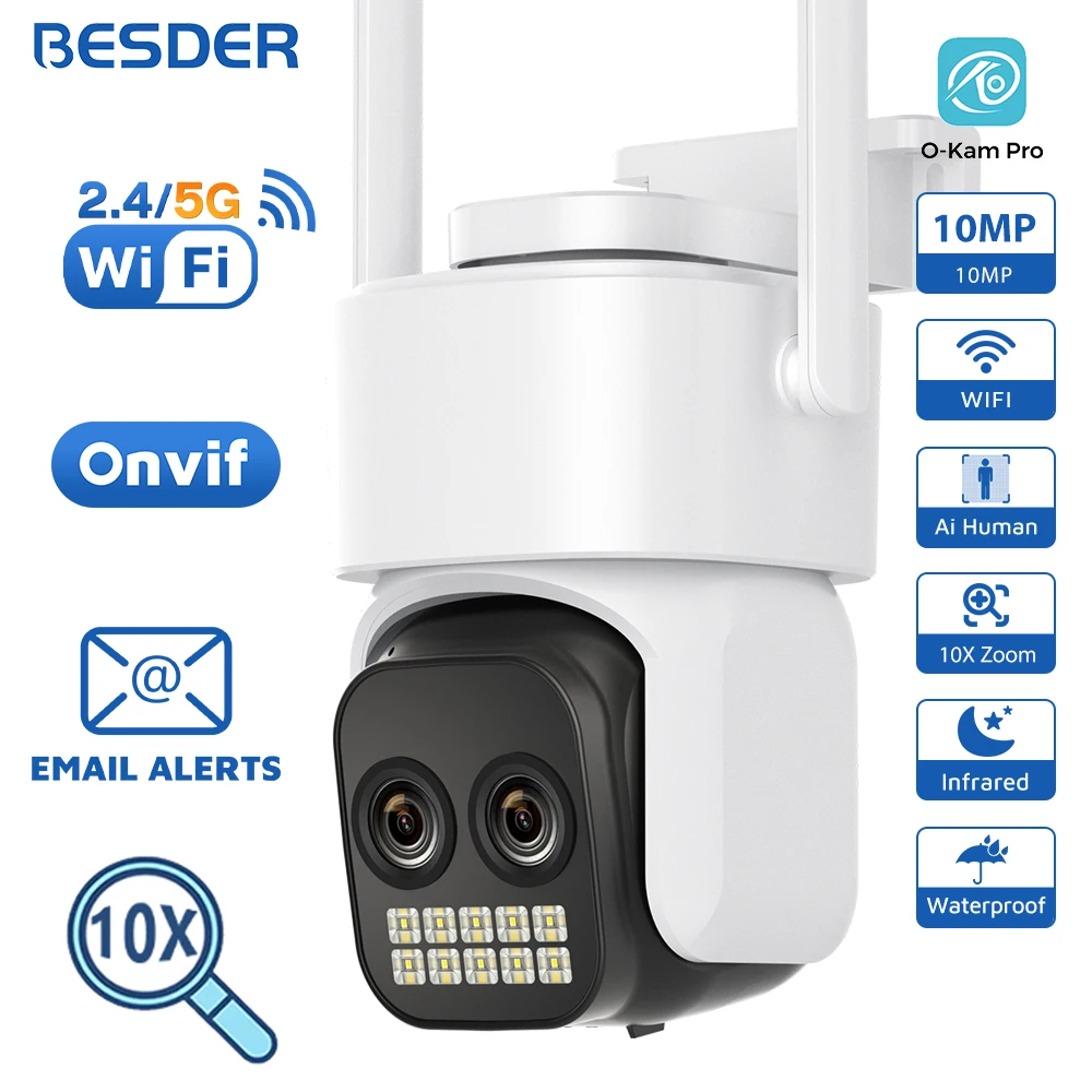 BESDER 10MP WiFi Kamera Outdoor Dual Lens Menschliche Erkennung Alarm 10X Digital Zoom PTZ 5MP Zwei-Wege Audio CCTV Sicherheit IP Kamera Image